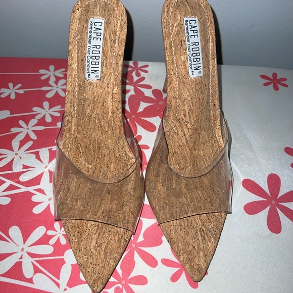 Clear Plastic Cork Heels - Picture 1 of 4